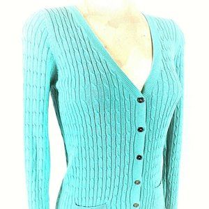 Link womens Medium blue RIB KNIT button down 2 pocket cardigan sweater (C3)pm1